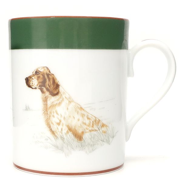 Hermes Tableware Chasse English Setter Mug Porcelain White and Green White and
