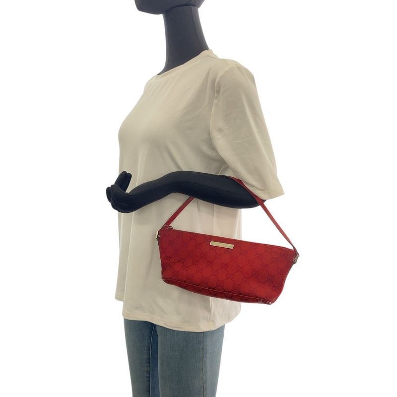 Gucci Red Silver Hardware GG Canvas 039 1108 Handbag Accessory Pouch Women