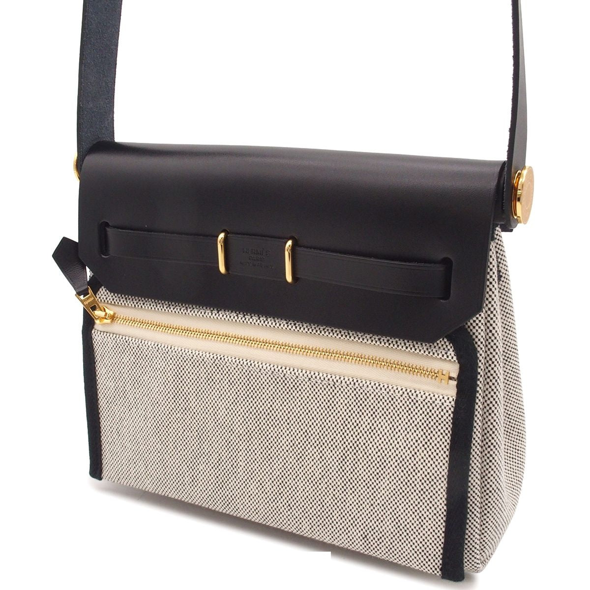 Hermes Herbag Zip Mini 20 Ecru Black Vache Hunter Tovalmilitary Shoulder Bag — view 2