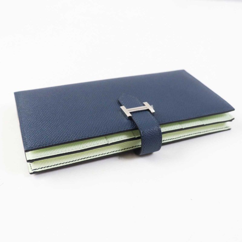 Hermes Bearn Souffle Verso Blue Prus/vert Fizz Silver Hardware Vaux Epson Long