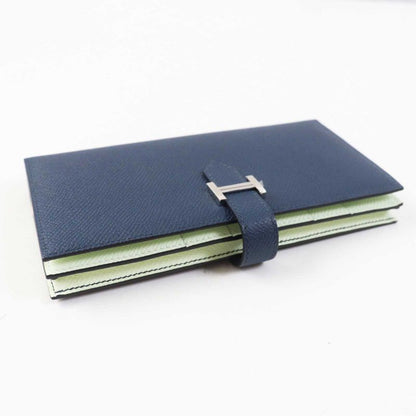 Hermes Bearn Souffle Verso Blue Prus/vert Fizz Silver Hardware Vaux Epson Long