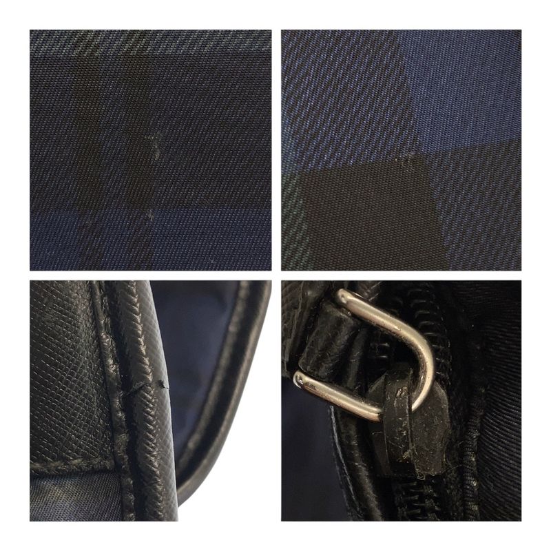 Prada Tessuto Triangle Logo Plate Checked Green Blue Black Silver Hardware