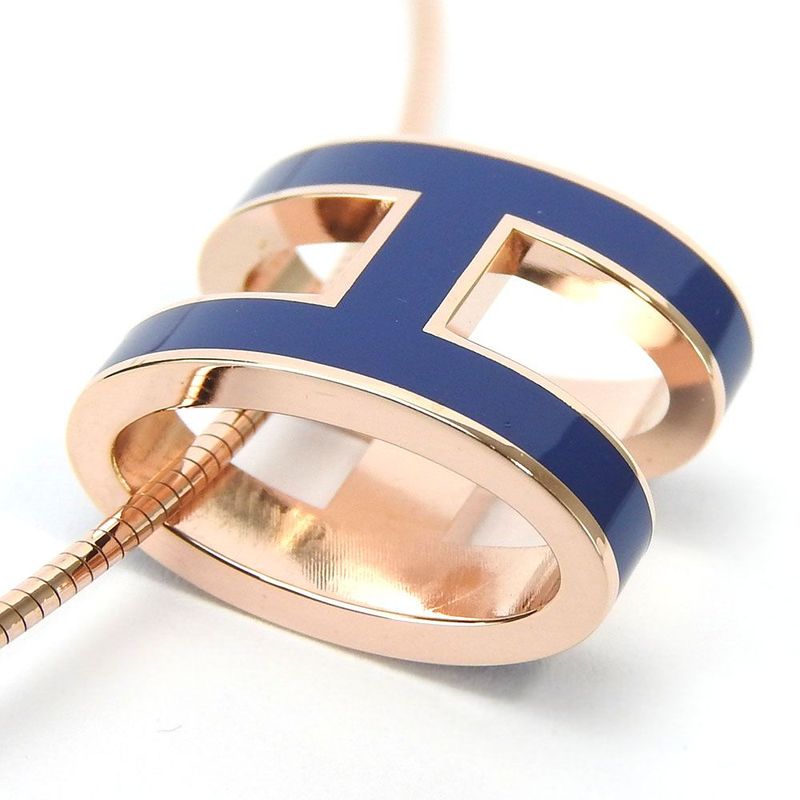 Hermes Necklace Pop Ash Pop H Silver 925 Pink Gold Plated Navy Pendant Accessori