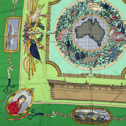 Hermes Carre 90 LE Geographe Geographer Green And Multicolor 100% Silk