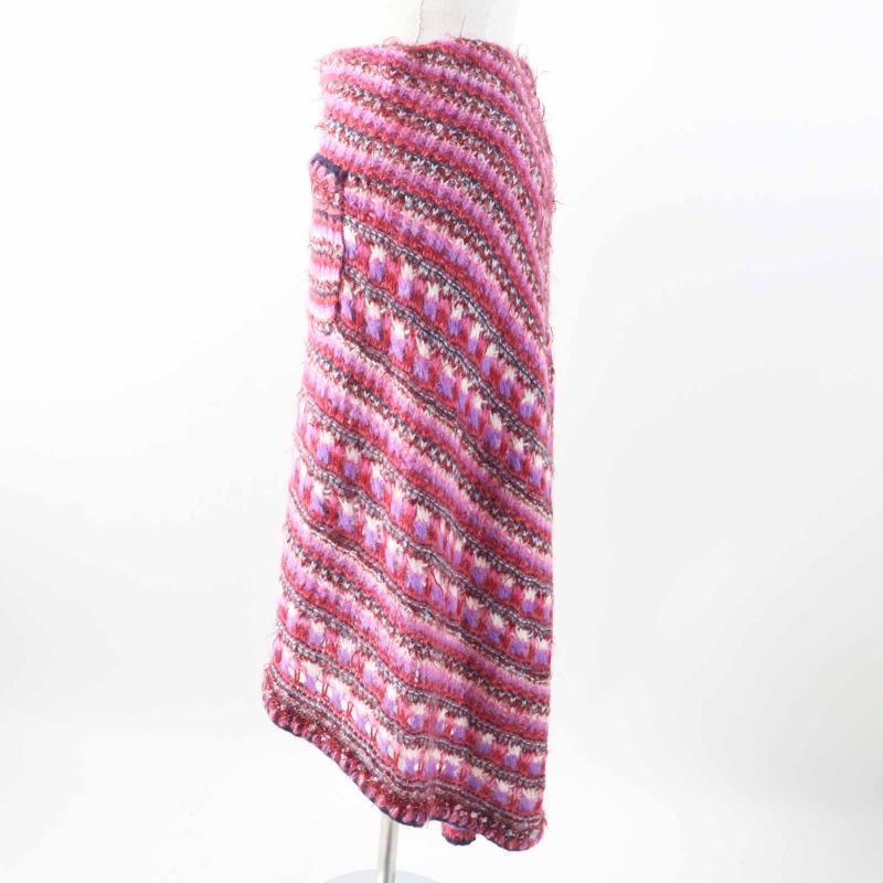 CHANEL P72981 Alpaca Silk Fishtail Tweed Skirt With Coco Mark Buttons Pink
