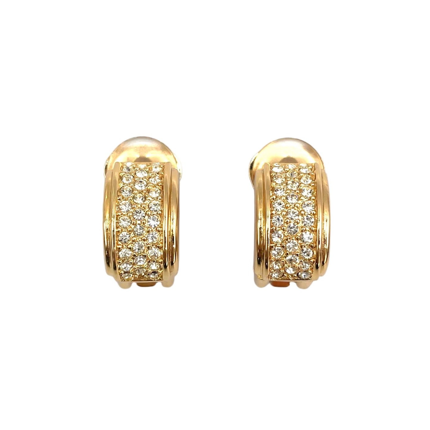 Dior Pave Rhinestone Half Hoop Color Stone Clear Gold Earrings