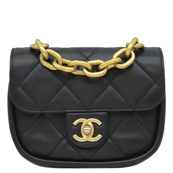 Chanel Shoulder Bag CC Logo Mini Chain Calfskin Black Gold