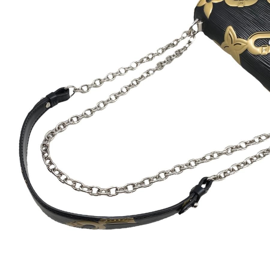 Louis Vuitton Shoulder Bag Twist MM M42454 Epi Chain Flower Print Noir Black