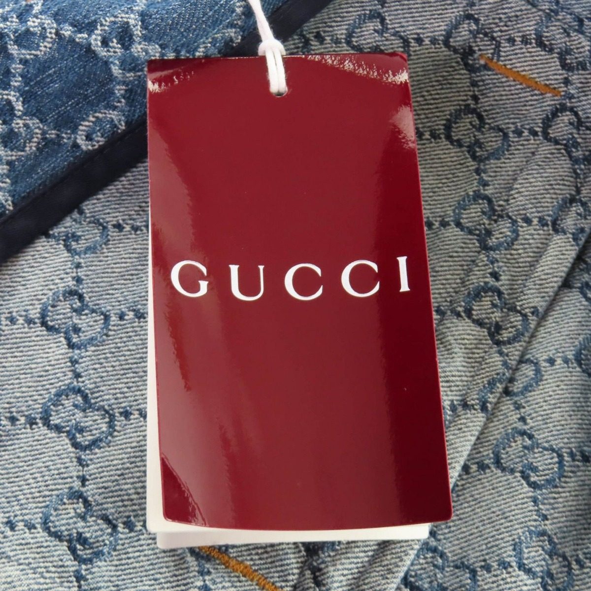 Gucci Made Cotton GG Jacquard Denim Cropped Short Sleeve Jacket Indigo 38 — view 13