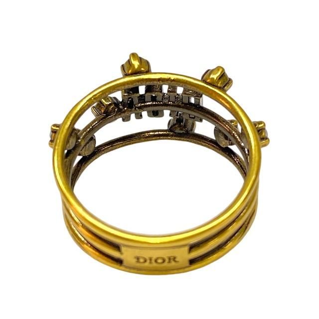 Christian DIOR Jadior Ring Double Finger Ring Logo GP Rhinestone Gold #9 (size