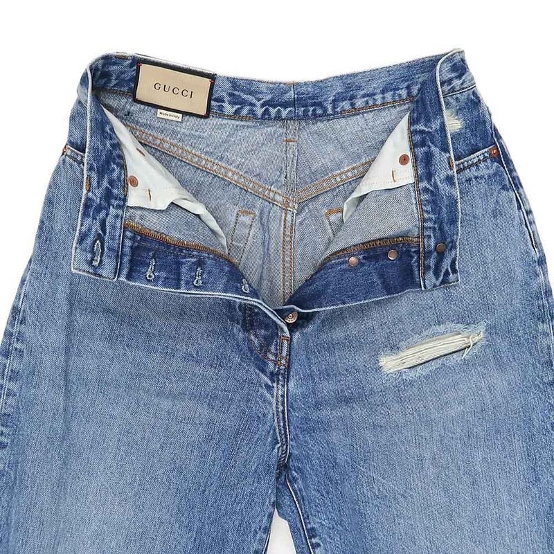 Gucci Denim Pants Damaged Processing 27 Size Light Blue Women's Apparel
