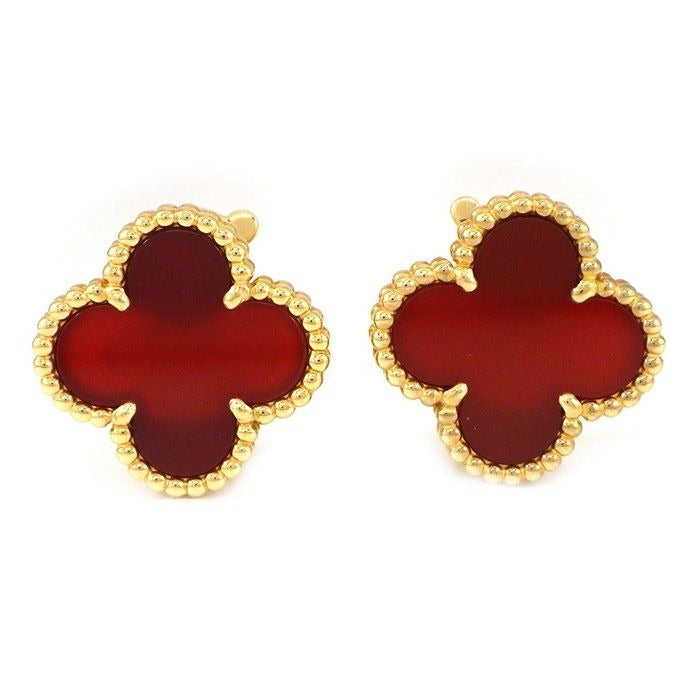 Van Cleef & Arpels Earrings Vintage Alhambra Carnelian 18K Yellow