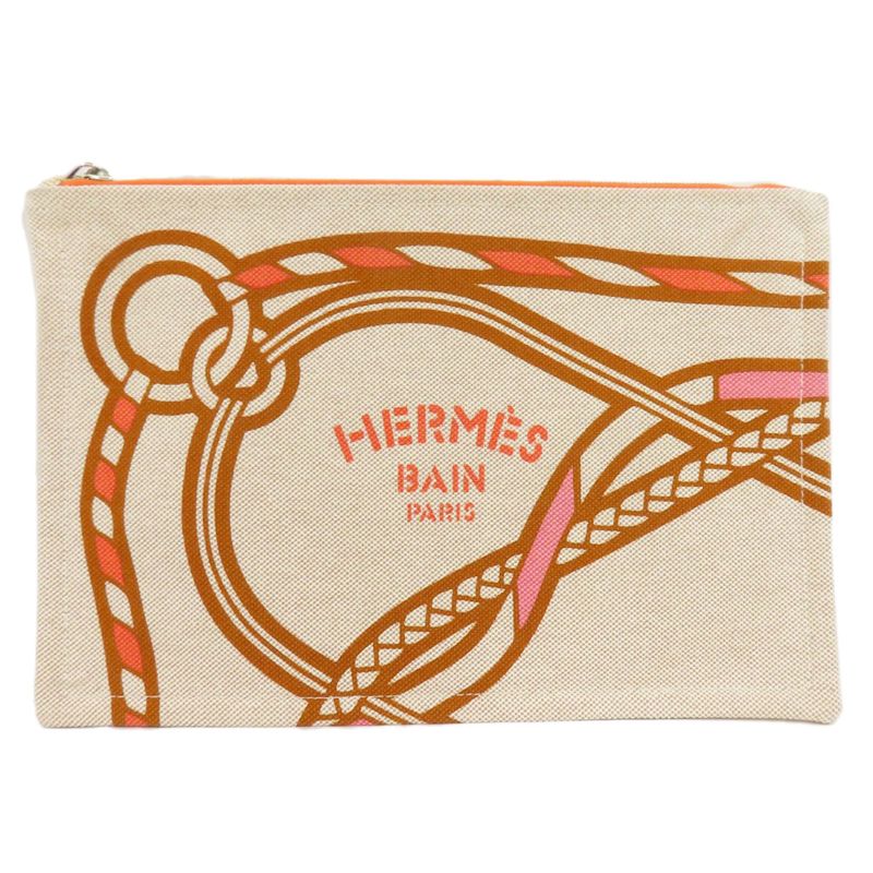 Hermes Logo Accessory Pouch Canvas Women