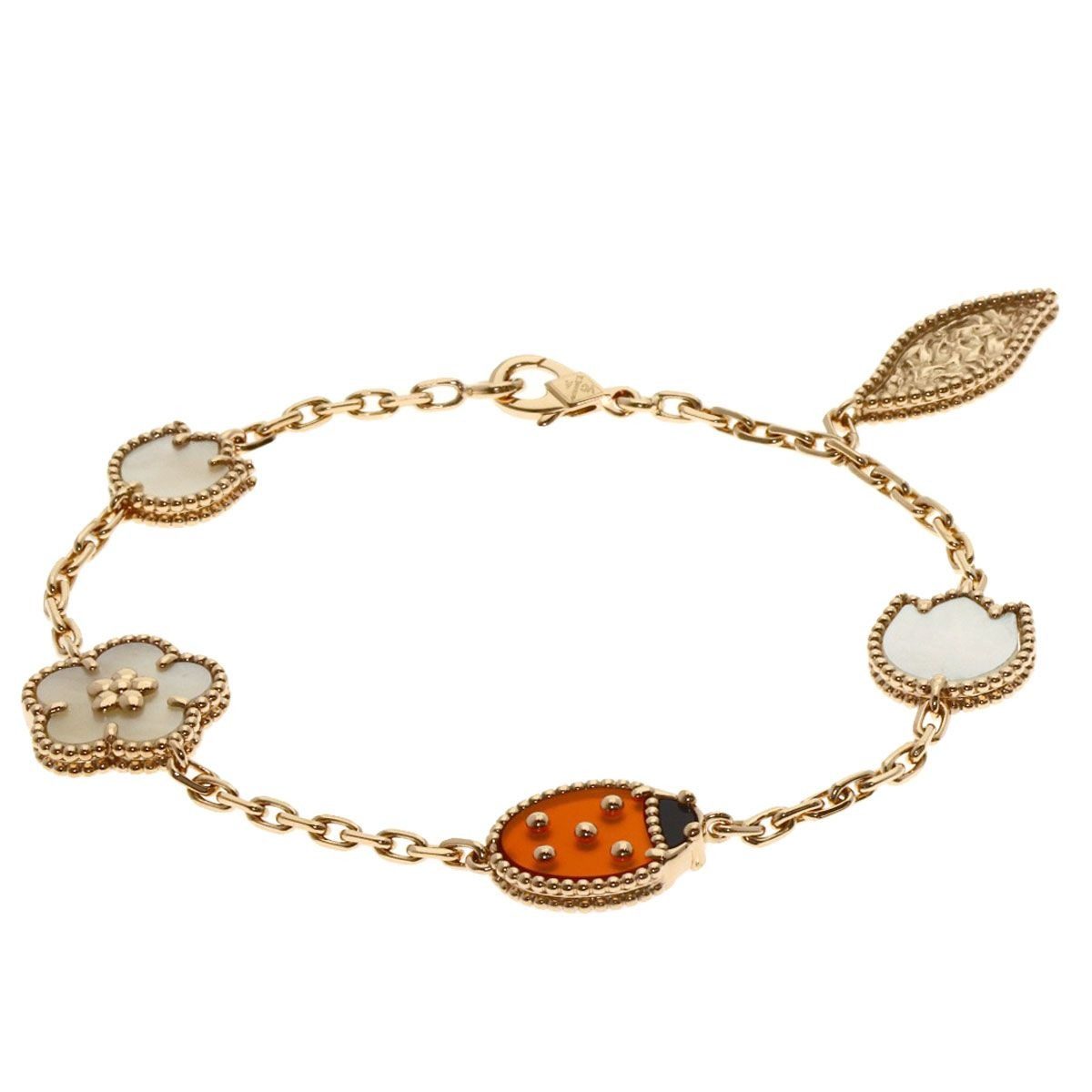 Van Cleef & Arpels Lucky Spring Onyx Carnelian Shell Bracelet 18k Pink Gold