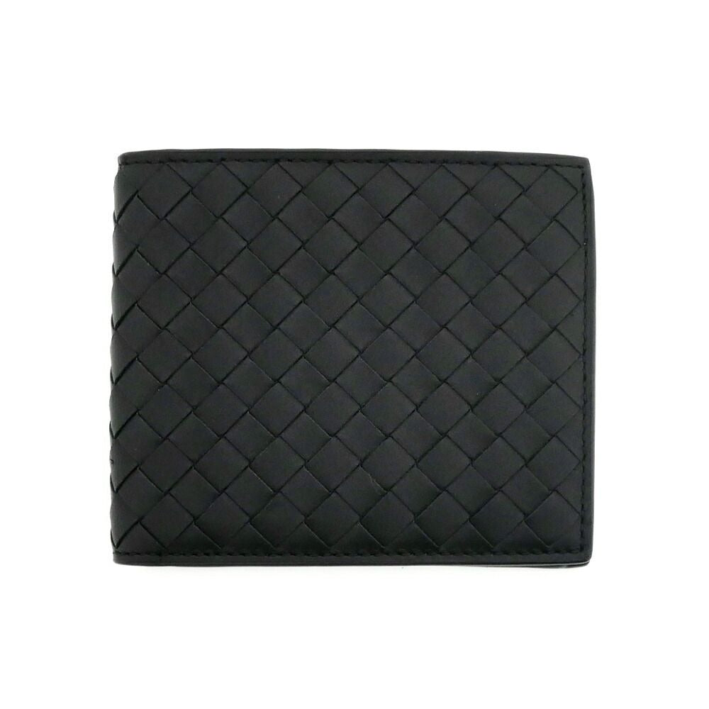 Bottega Veneta Intrecciato Bifold Wallet with Coin Pass Black Calf Leather