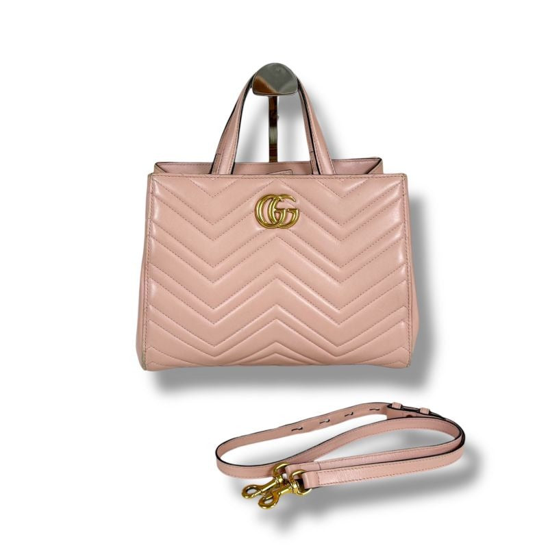 Gucci 2-Way Shoulder Bag Handbag GG Marmont Pink Leather Quilting