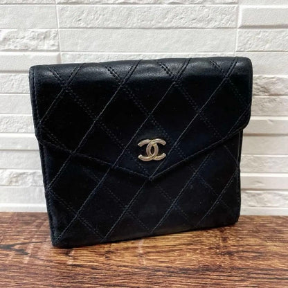 Chanel Lambskin Bicolor Quilted CC Logo Bifold Wallet Black