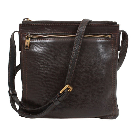 Louis Vuitton Pochette Shauni Utah Cafe Leather Dark Brown Shoulder Bag Gold