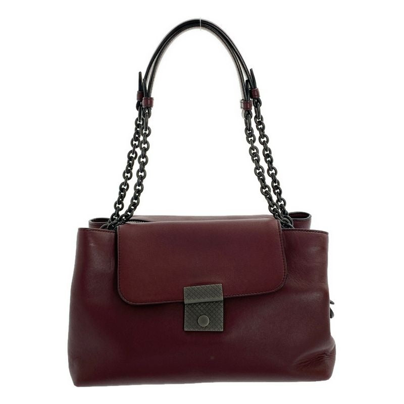 Bottega Veneta Leather Chain Handle Flap Tote Bag Burgundy