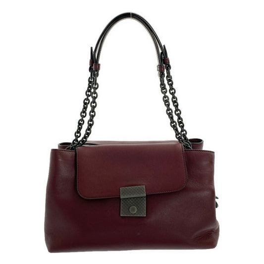 Bottega Veneta Leather Chain Handle Flap Tote Bag Burgundy