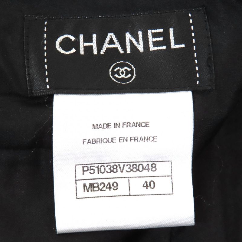 CHANEL P51038 Coco Mark Button Cotton Tweed Tight Skirt Black 40 Made In France