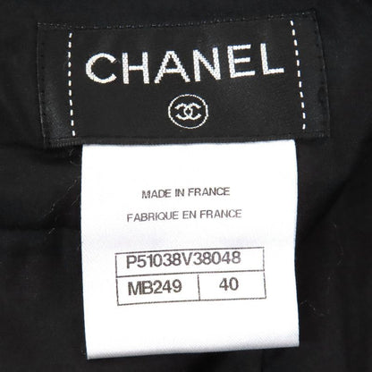 CHANEL P51038 Coco Mark Button Cotton Tweed Tight Skirt Black 40 Made In France