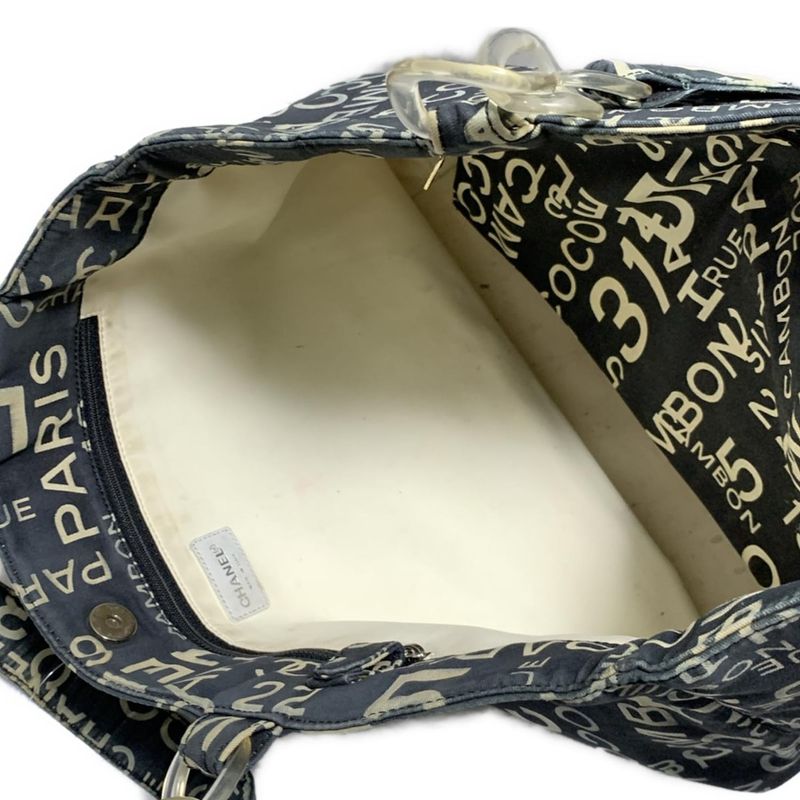 Chanel Tote Bag Vichy Line Ivory×dark Gray Cotton