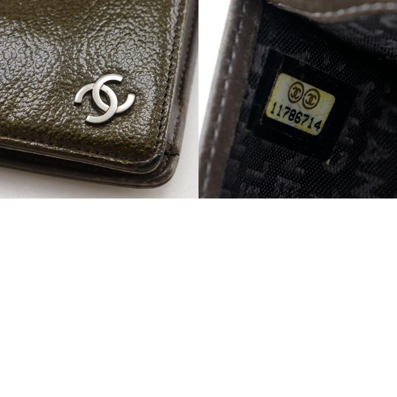 Chanel Coco Patent Leather Bronze Women's Long Wallet