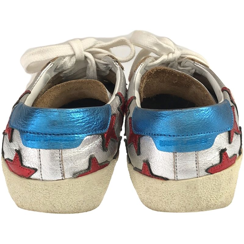 Saint Laurent Paris Star Patch Metallic Low Cut Sneakers Vu 377340 Silver 35