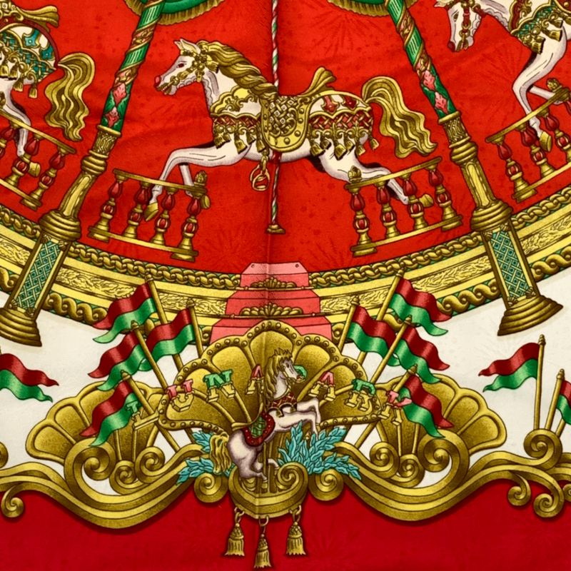 Hermes Carre 90 LUNA PARK Amusement Park White And Red Scarf 100% Silk