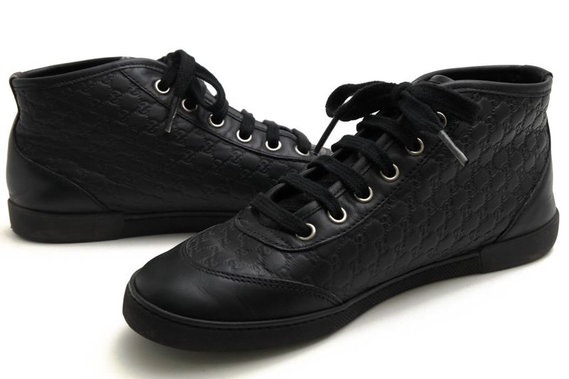 Gucci Shoes Sneakers Shoes High Cut Ladies Women Leather Genuine Black 391499
