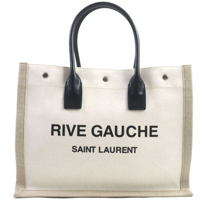  Saint Laurent Paris 617481 Rive Gauche Logo Canvas Leather Tote Bag Beige
