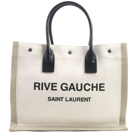  Saint Laurent Paris 617481 Rive Gauche Logo Canvas Leather Tote Bag Beige