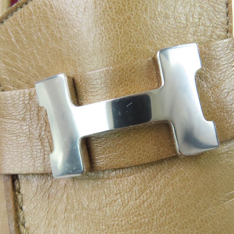 Hermes Moccasins Paris Constance Silver Hardware Leather Loafers Beige 38.5