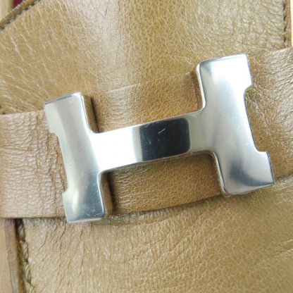 Hermes Moccasins Paris Constance Silver Hardware Leather Loafers Beige 38.5