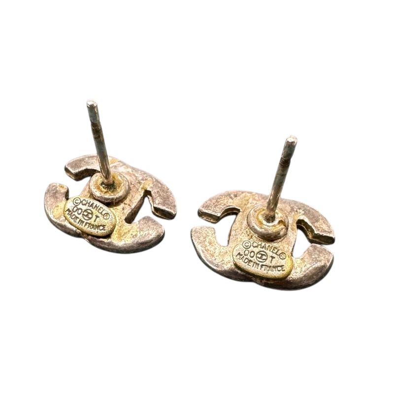 Chanel Coco Mark Pierced Earrings Vintage Coco Mark Earrings Yellow X Silver