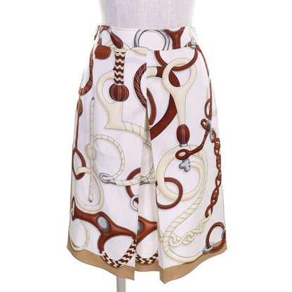 Hermes 2024 4e0331dv Panoplie Tout Cuir 100% Silk Printed Short Pleated Skirt