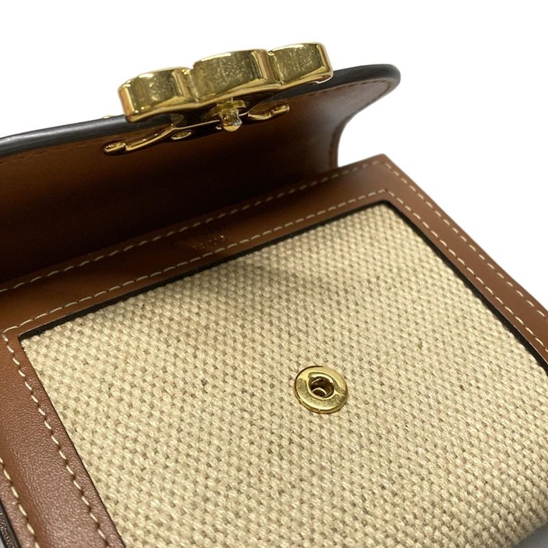 Celine Triomphe Small Flap Wallet Ivory And Brown Leather