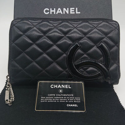 Chanel Long Wallet Organizer Cambon Line Round Zip Zipper With Seal Black/black