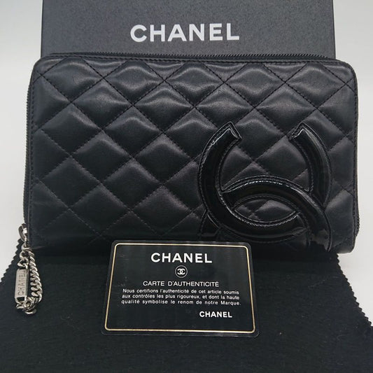 Chanel Long Wallet Organizer Cambon Line Round Zip Zipper With Seal Black/black