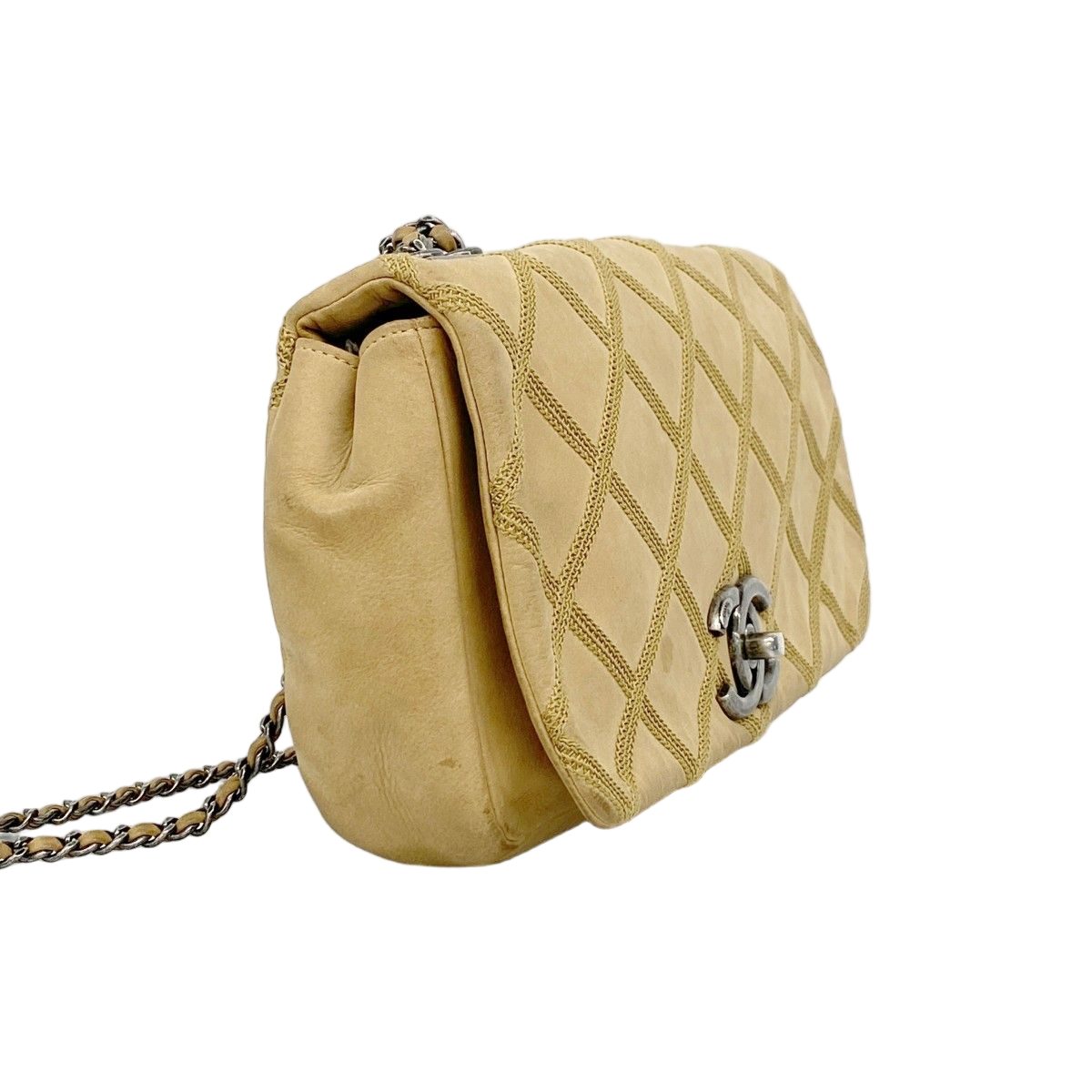 Chanel Shoulder Bag Calfskin Beige Silver — view 2