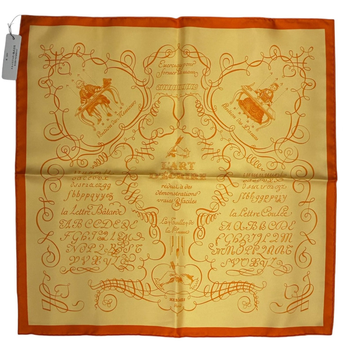 Hermes Scarf Silk Carre 45 Lart Decrire Calligraphy Art Yellow — view 2