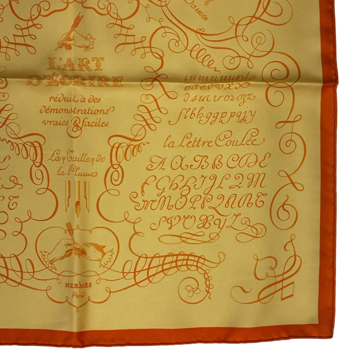 Hermes Scarf Silk Carre 45 Lart Decrire Calligraphy Art Yellow — view 6