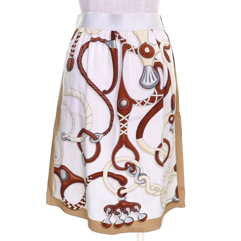 Hermes 2024 4e0331dv Panoplie Tout Cuir 100% Silk Printed Short Pleated Skirt