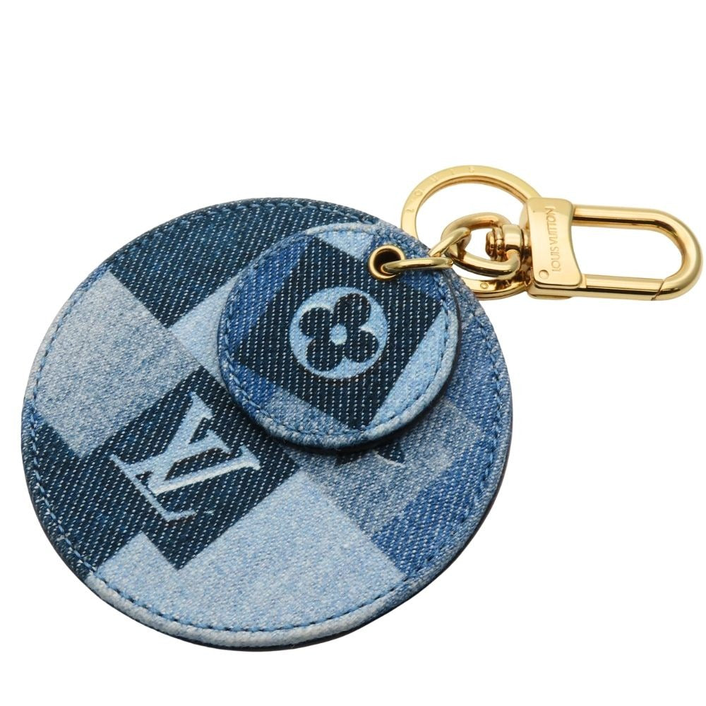Louis Vuitton Key Holder Porte Cles Monogram Denim Leather Blue Red Gold Ring