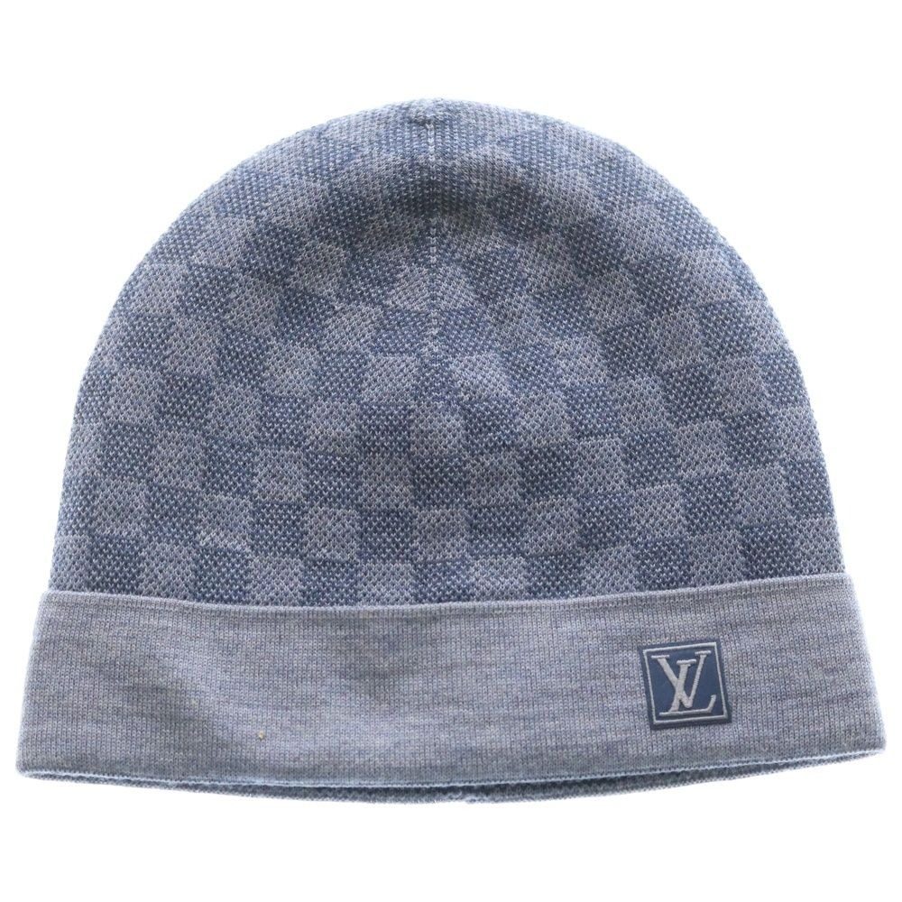 Louis Vuitton Bonnet Petit Knit Hat Beanie Damier Wool Blue