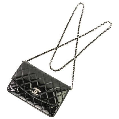 Chanel Brilliant Patent Quilted Chain Wallet Black