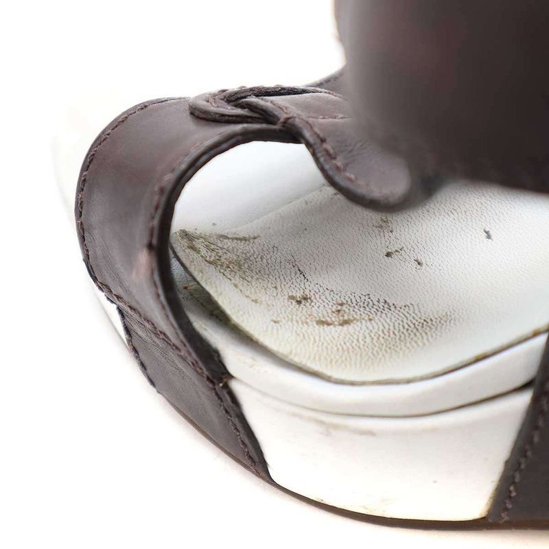 Celine Wedge Sole Strap Sandal White and Brown 36