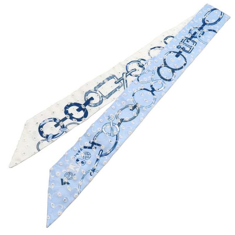 Hermes Twillie De L'ebookle Broderie Anglaise Silk Blue Scarf Blue 0176 Hermes