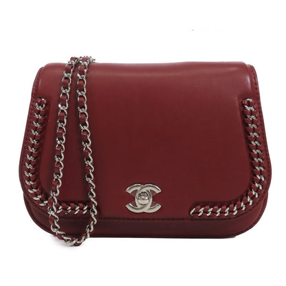 Chanel Braid Chain Burgundy Silver Calfskin Turnlock Braided Shoulder Bag